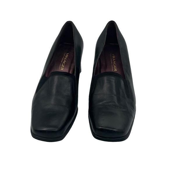 Villager By Liz Claiborne Black Leather Square Toe Block Heels Size 9 Women's - Picture 3 of 9